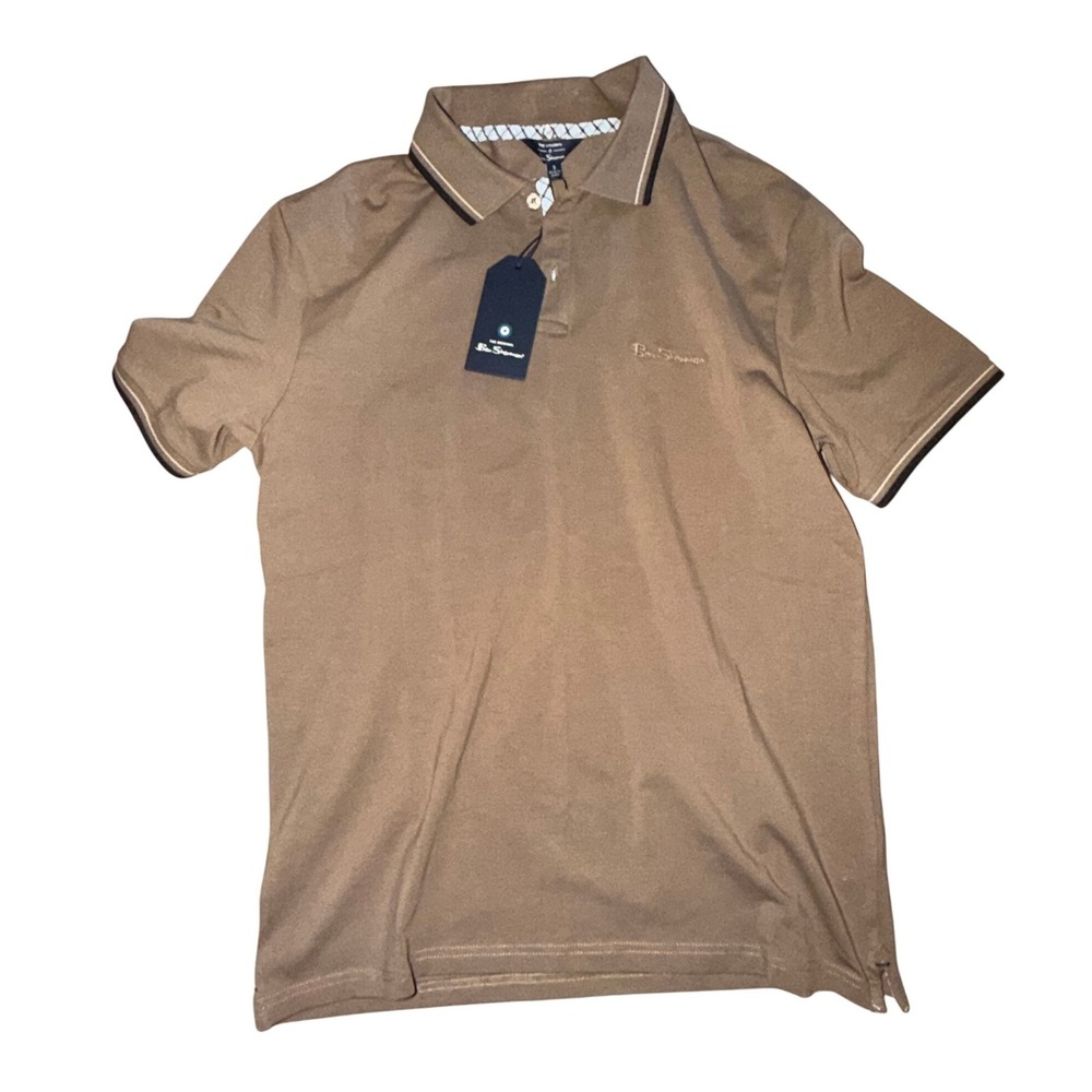 Ben Sherman Mens Shitake Brown Tipped Polo Shirt BS34SK027 Size S, NWT - Picture 2 of 6
